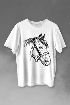 At Portresi Profili Horse Kafası Silüet Baskılı Tişört Unisex T-shirt