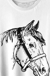 At Portresi Profili Horse Kafası Silüet Baskılı Tişört Unisex T-shirt - Thumbnail