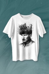 Atatürk Çanakkale Silüet Tipografi Mustafa Kemal Cumhuriyet Baskılı Tişört Unisex T-shirt - Thumbnail