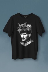 Atatürk Çanakkale Silüet Tipografi Mustafa Kemal Cumhuriyet Baskılı Tişört Unisex T-Shirt - Thumbnail