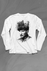 Atatürk Çanakkale Silüet Tipografi Mustafa Kemal Cumhuriyet Uzun Kollu Tişört Baskılı T-Shirt - Thumbnail