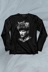 Atatürk Çanakkale Silüet Tipografi Mustafa Kemal Cumhuriyet Uzun Kollu Tişört Baskılı T-Shirt - Thumbnail