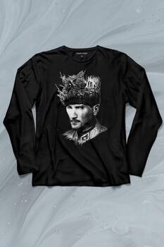 Atatürk Çanakkale Silüet Tipografi Mustafa Kemal Cumhuriyet Uzun Kollu Tişört Baskılı T-Shirt