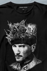 Atatürk Çanakkale Silüet Tipografi Mustafa Kemal Cumhuriyet Uzun Kollu Tişört Baskılı T-Shirt - Thumbnail