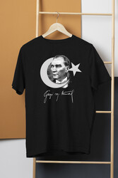 Atatürk Gazi Mustafa Kemal 10 Kasım Türk Bayrağı Baskılı Siyah T-shirt Unisex Tişört - Thumbnail