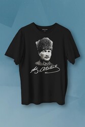 Atatürk Gazi Mustafa Kemal Kalpaklı Baskılı Tişört Unisex T-shirt - Thumbnail