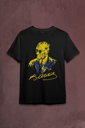 Atatürk Sarı Lacivert Baskılı Tişört Unisex T-shirt - Thumbnail