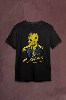 Atatürk Sarı Lacivert Baskılı Tişört Unisex T-shirt