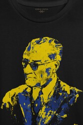 Atatürk Sarı Lacivert Baskılı Tişört Unisex T-shirt - Thumbnail