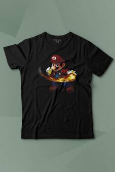 Ateş Çıkaran Super Mario Smash Bros Oyun Baskılı Tişört Çocuk T-shirt