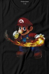 Ateş Çıkaran Super Mario Smash Bros Oyun Baskılı Tişört Çocuk T-shirt - Thumbnail