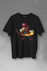 Ateş Çıkaran Super Mario Smash Bros Oyun Baskılı Tişört Unisex T-Shirt - Thumbnail