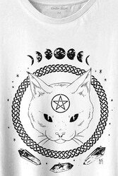 Ay Evreleri Moon Black Cat Siyah Kedi Baskılı Tişört Unisex T-shirt - Thumbnail