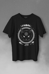 Ay Evreleri Moon Black Cat Siyah Kedi Baskılı Tişört Unisex T-Shirt - Thumbnail