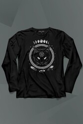 Ay Evreleri Moon Black Cat Siyah Kedi Uzun Kollu Tişört Baskılı T-Shirt - Thumbnail