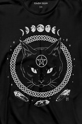 Ay Evreleri Moon Black Cat Siyah Kedi Uzun Kollu Tişört Baskılı T-Shirt - Thumbnail