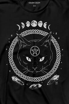 Ay Evreleri Moon Black Cat Siyah Kedi Uzun Kollu Tişört Baskılı T-Shirt