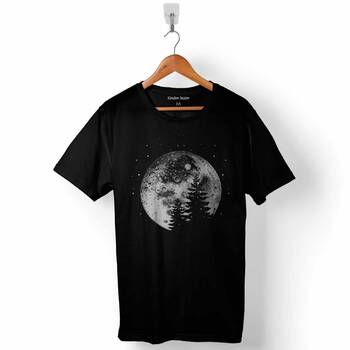 Ay Işığı Krateri Moon Ağaç Cosmos Evren Baskılı Tişört Unisex T-Shirt