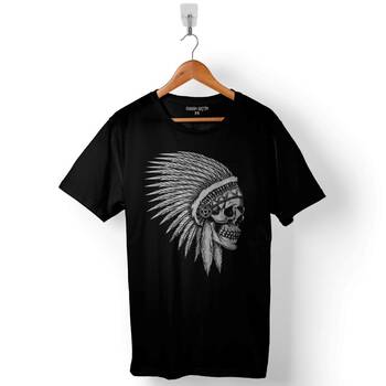 Aztec Skull Drawings Kuru Kafa Kızıl Derili Yerli Baskılı Tişört Unisex T-Shirt