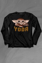 Baby on Board Yoda Star Wars Kahverengi Bebek Mandalorian Uzun Kollu Tişört Baskılı T-Shirt - Thumbnail