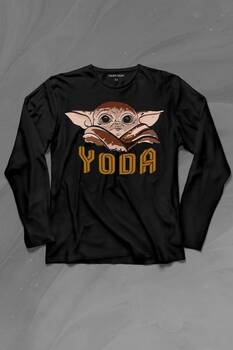 Baby on Board Yoda Star Wars Kahverengi Bebek Mandalorian Uzun Kollu Tişört Baskılı T-Shirt