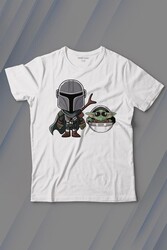 Baby Yoda Mando Figür The Mandalorian Bebek Yoda Star Wars Baskılı Tişört Çocuk T-shirt - Thumbnail