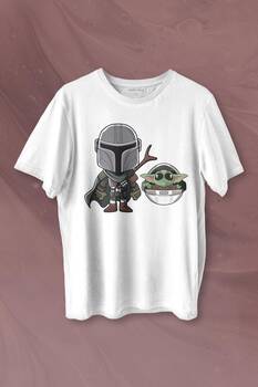 Baby Yoda Mando Figür The Mandalorian Bebek Yoda Star Wars Baskılı Tişört Unisex T-shirt