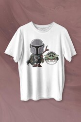 Baby Yoda Mando Figür The Mandalorian Bebek Yoda Star Wars Baskılı Tişört Unisex T-shirt - Thumbnail