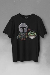 Baby Yoda Mando Figür The Mandalorian Bebek Yoda Star Wars Baskılı Tişört Unisex T-Shirt - Thumbnail