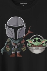 Baby Yoda Mando Figür The Mandalorian Bebek Yoda Star Wars Baskılı Tişört Unisex T-Shirt - Thumbnail