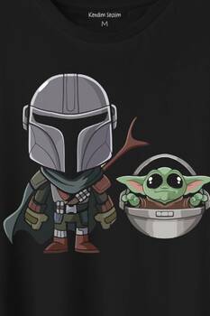 Baby Yoda Mando Figür The Mandalorian Bebek Yoda Star Wars Baskılı Tişört Unisex T-Shirt