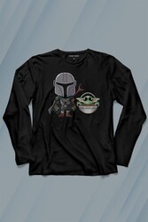 Baby Yoda Mando Figür The Mandalorian Bebek Yoda Star Wars Uzun Kollu Tişört Baskılı T-Shirt - Thumbnail