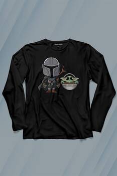 Baby Yoda Mando Figür The Mandalorian Bebek Yoda Star Wars Uzun Kollu Tişört Baskılı T-Shirt