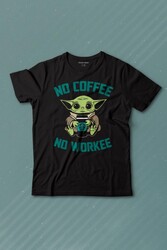 Baby Yoda No Starbucks Coffee No Workee Star Wars Mandalorian Kahve Baskılı Tişört Çocuk T-shirt - Thumbnail