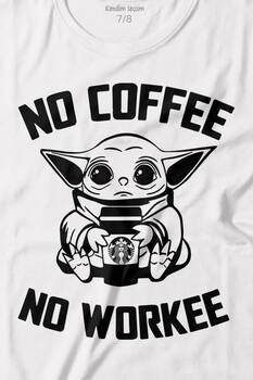 Baby Yoda No Starbucks Coffee No Workee Star Wars Mandalorian Kahve Baskılı Tişört Çocuk T-shirt