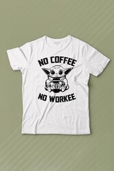 Baby Yoda No Starbucks Coffee No Workee Star Wars Mandalorian Kahve Baskılı Tişört Çocuk T-shirt - Thumbnail