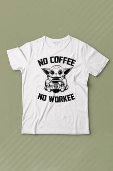 Baby Yoda No Starbucks Coffee No Workee Star Wars Mandalorian Kahve Baskılı Tişört Çocuk T-shirt