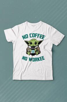 Baby Yoda No Starbucks Coffee No Workee Star Wars Mandalorian Kahve Baskılı Tişört Çocuk T-shirt