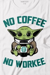 Baby Yoda No Starbucks Coffee No Workee Star Wars Mandalorian Kahve Baskılı Tişört Çocuk T-shirt - Thumbnail