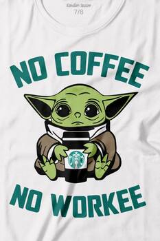 Baby Yoda No Starbucks Coffee No Workee Star Wars Mandalorian Kahve Baskılı Tişört Çocuk T-shirt