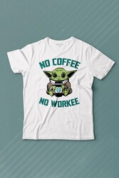 Baby Yoda No Starbucks Coffee No Workee Star Wars Mandalorian Kahve Baskılı Tişört Çocuk T-shirt - Thumbnail