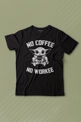 Baby Yoda No Starbucks Coffee No Workee Star Wars Mandalorian Kahve Baskılı Tişört Çocuk T-shirt - Thumbnail