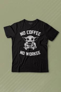 Baby Yoda No Starbucks Coffee No Workee Star Wars Mandalorian Kahve Baskılı Tişört Çocuk T-shirt