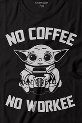 Baby Yoda No Starbucks Coffee No Workee Star Wars Mandalorian Kahve Baskılı Tişört Çocuk T-shirt - Thumbnail