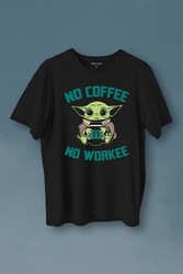 Baby Yoda No Starbucks Coffee No Workee Star Wars Mandalorian Kahve Baskılı Tişört Unisex T-Shirt - Thumbnail