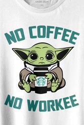 Baby Yoda No Starbucks Coffee No Workee Star Wars Mandalorian Kahve Baskılı Tişört Unisex T-shirt - Thumbnail