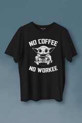 Baby Yoda No Starbucks Coffee No Workee Star Wars Mandalorian Kahve Baskılı Tişört Unisex T-Shirt - Thumbnail