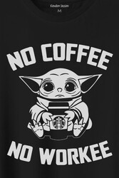 Baby Yoda No Starbucks Coffee No Workee Star Wars Mandalorian Kahve Baskılı Tişört Unisex T-Shirt - Thumbnail