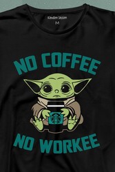 Baby Yoda No Starbucks Coffee No Workee Star Wars Mandalorian Uzun Kollu Tişört Baskılı T-Shirt - Thumbnail