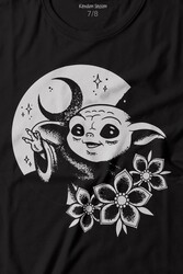 Baby Yoda Star Wars Mandalorian Ay Hilal Silüeti Baskılı Tişört Çocuk T-shirt - Thumbnail